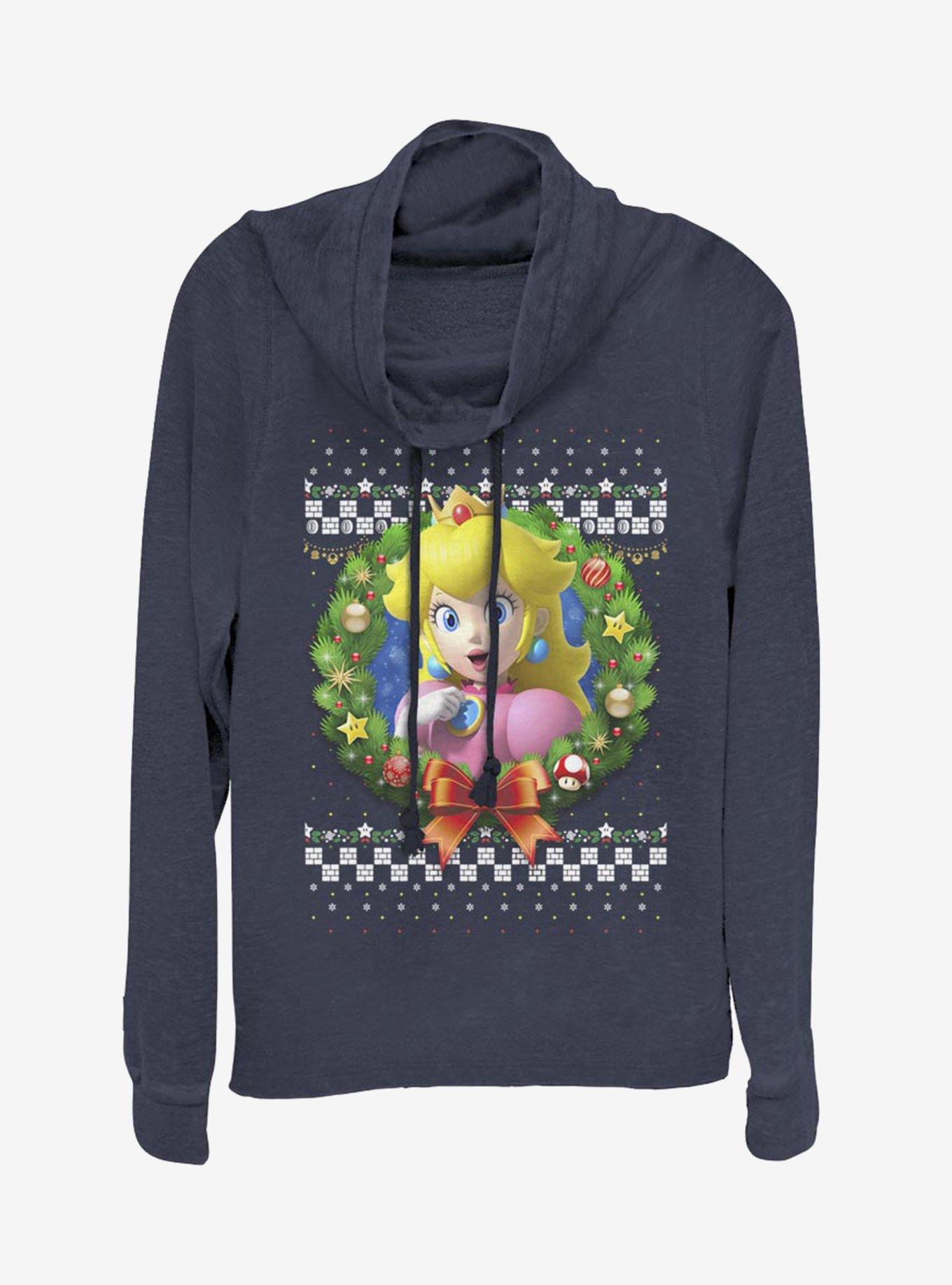 Nintendo Super Mario Wreath Princess Peach 3D Cowlneck Long-Sleeve Womens Top, , hi-res