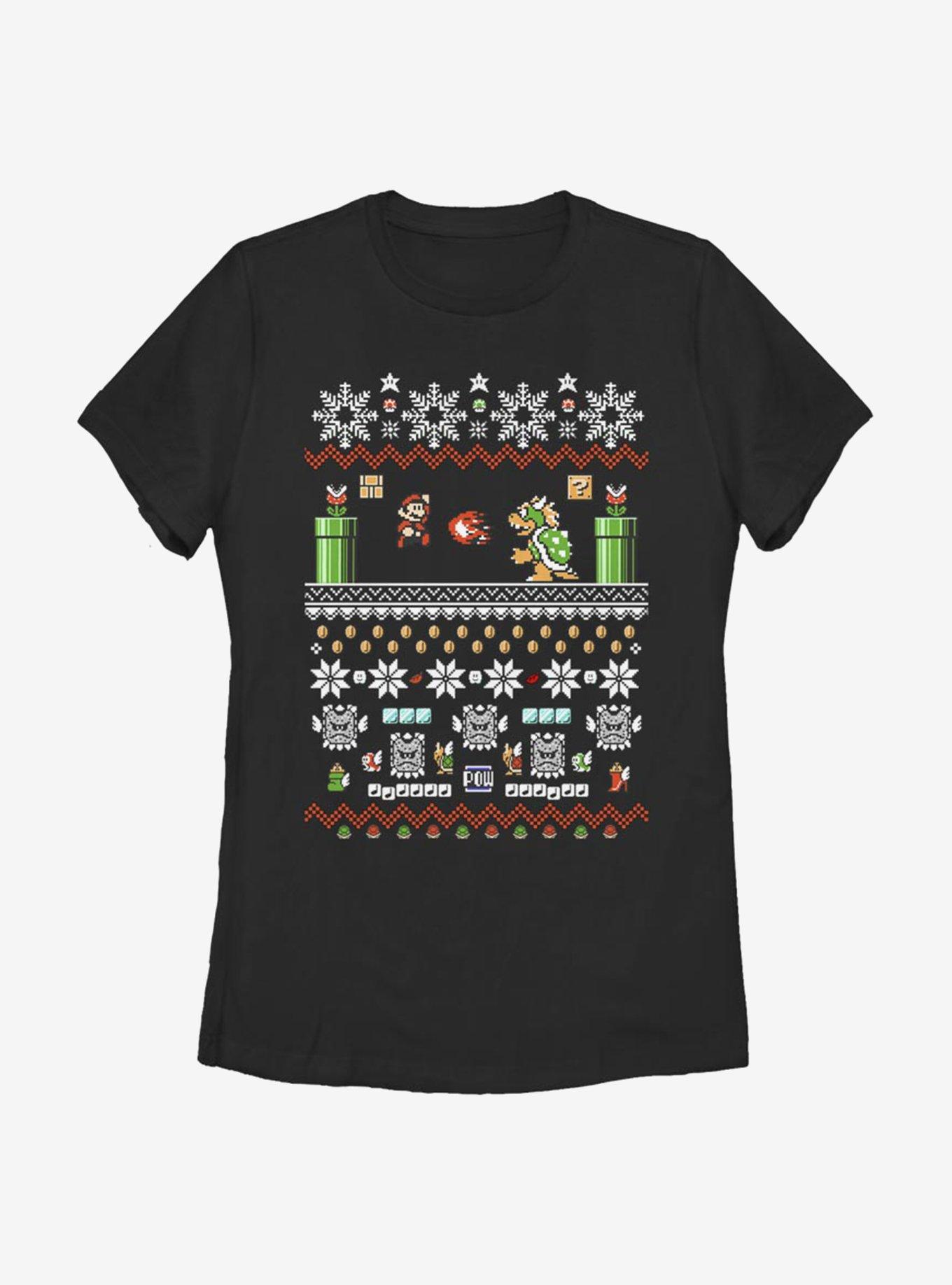Nintendo Super Mario Battle Christmas Pattern Womens T-Shirt, , hi-res