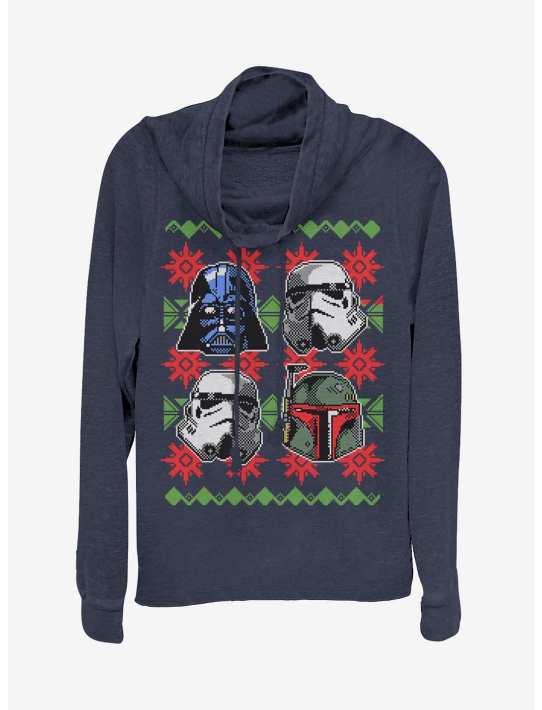 Star Wars Holiday Faces Cowlneck Long-Sleeve Womens Top, NAVY, hi-res