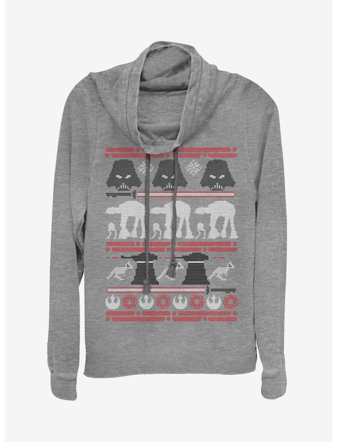 Star Wars Hoth Battle Christmas Pattern Cowlneck Long-Sleeve Womens Top, GRAY HTR, hi-res