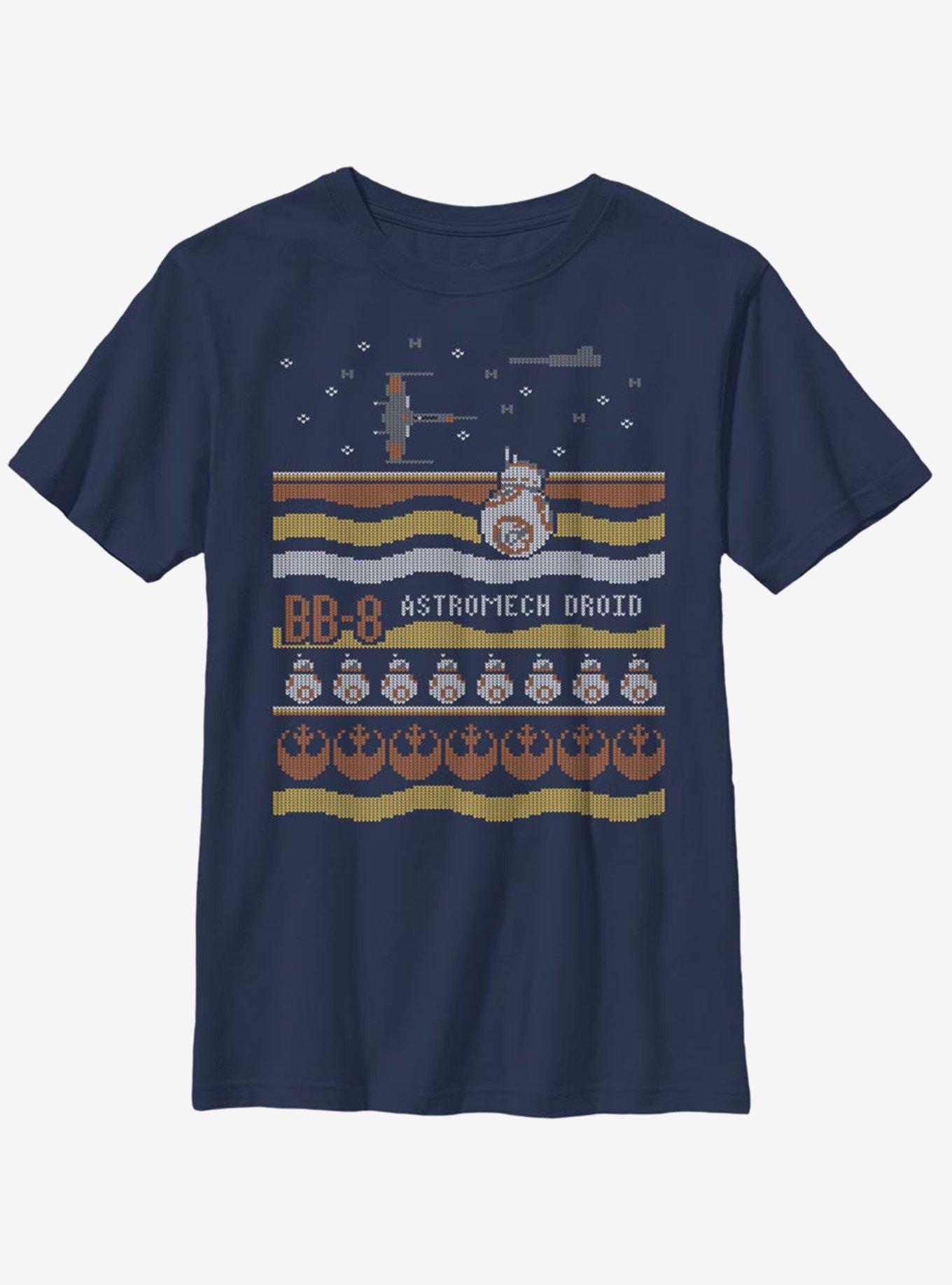 Star Wars Episode VII The Force Awakens Astromech Christmas Pattern Youth T-Shirt, NAVY, hi-res