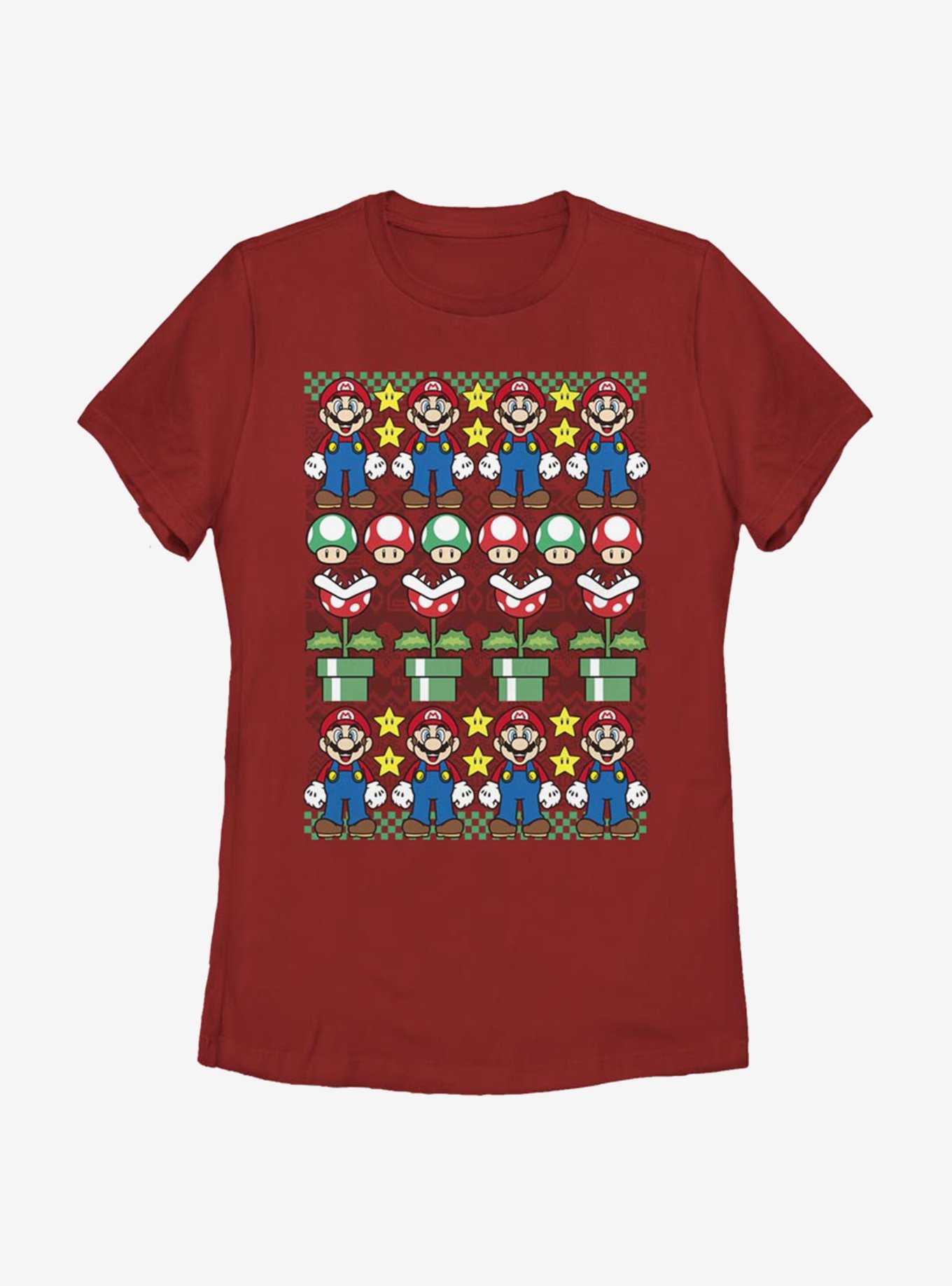 Nintendo Super Mario Christmas Pattern Womens T-Shirt, , hi-res