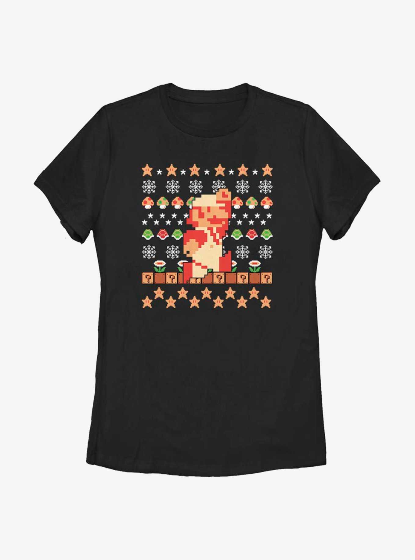 Nintendo Super Mario Retro Jump Christmas Pattern Womens T-Shirt, , hi-res