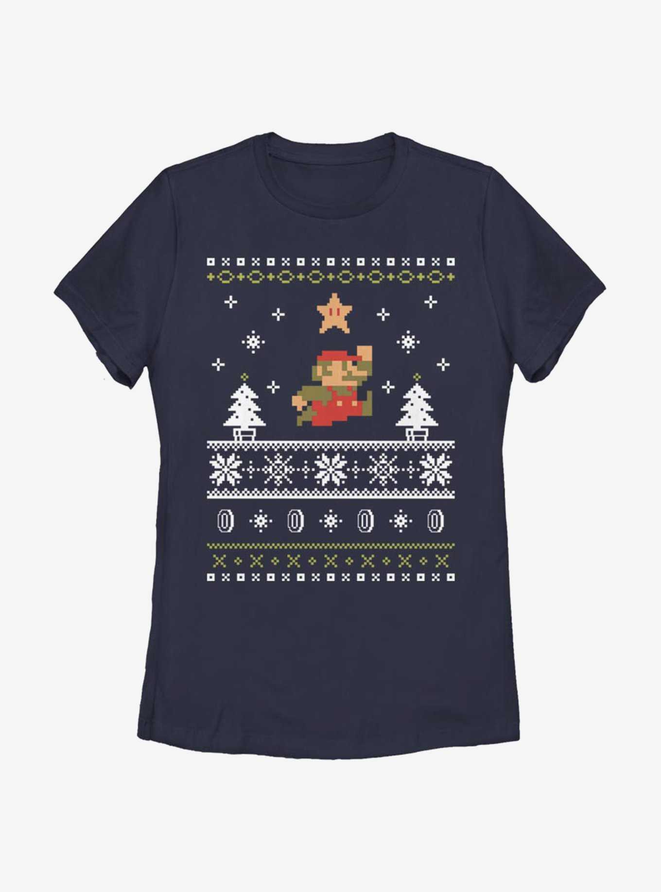 Nintendo Super Mario Jump Christmas Pattern Womens T-Shirt, , hi-res
