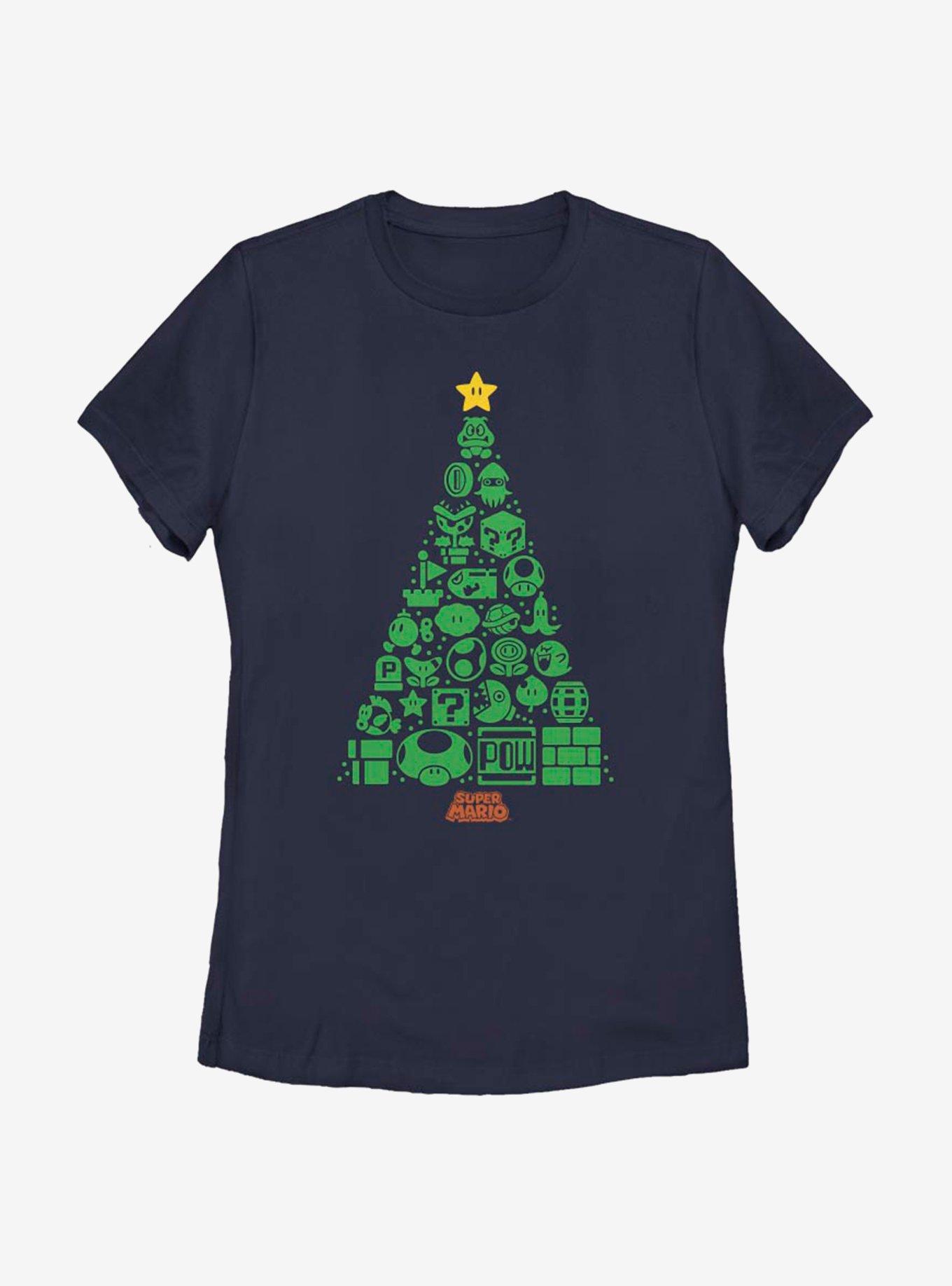 Nintendo Super Mario Christmas Tree Icons Womens T-Shirt, , hi-res
