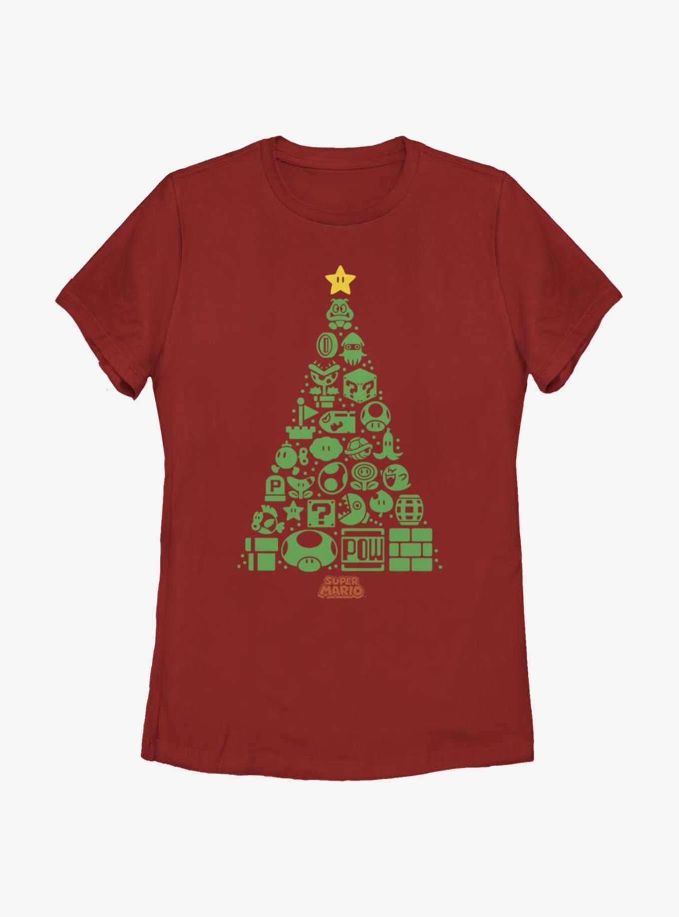 Nintendo Super Mario Christmas Tree Icons Womens T-Shirt, , hi-res
