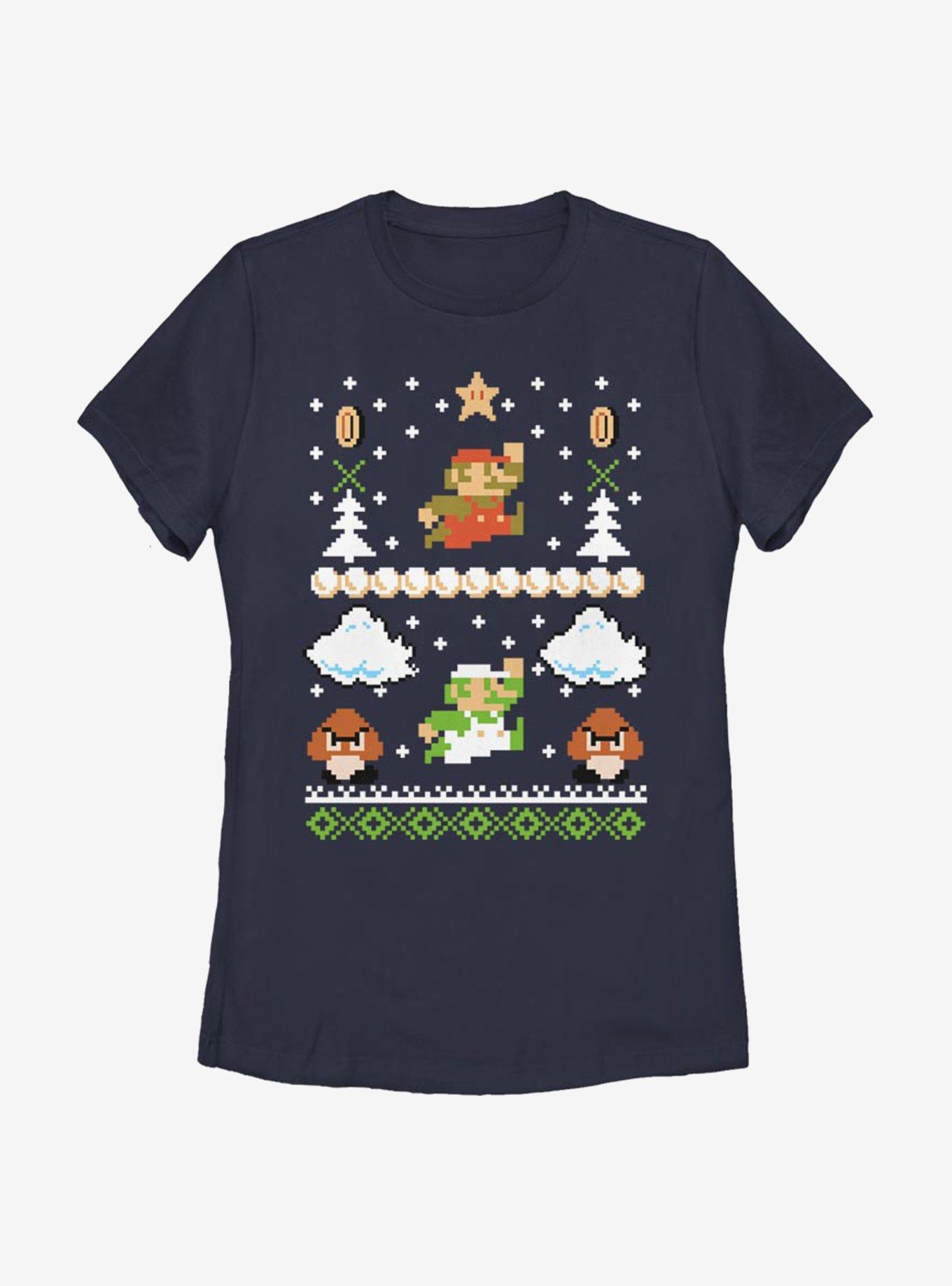 Nintendo Super Mario Retro Adventure Christmas Pattern Womens T-Shirt, , hi-res