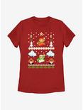 Nintendo Super Mario Retro Adventure Christmas Pattern Womens T-Shirt, RED, hi-res
