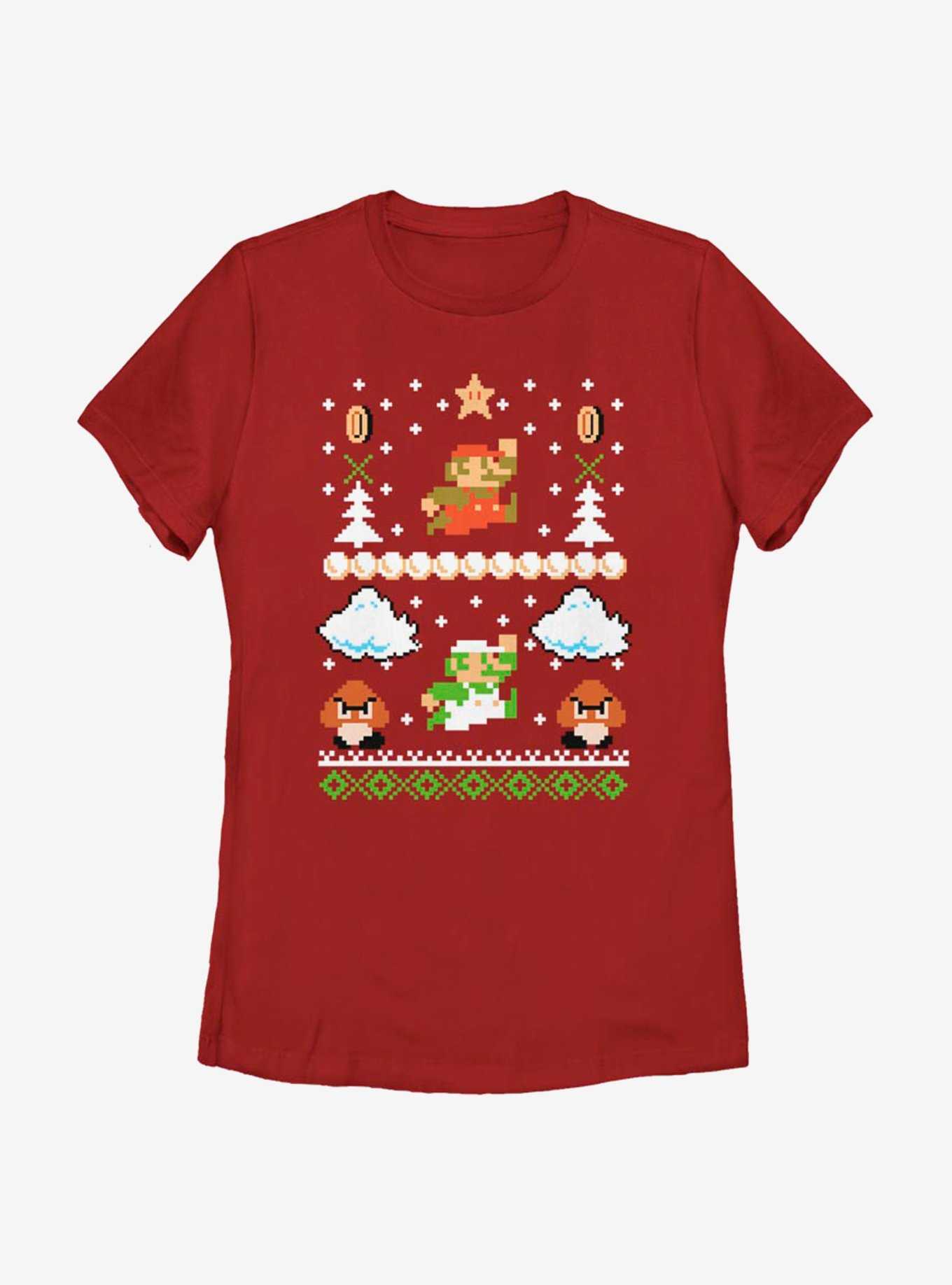 Nintendo Super Mario Retro Adventure Christmas Pattern Womens T-Shirt, , hi-res
