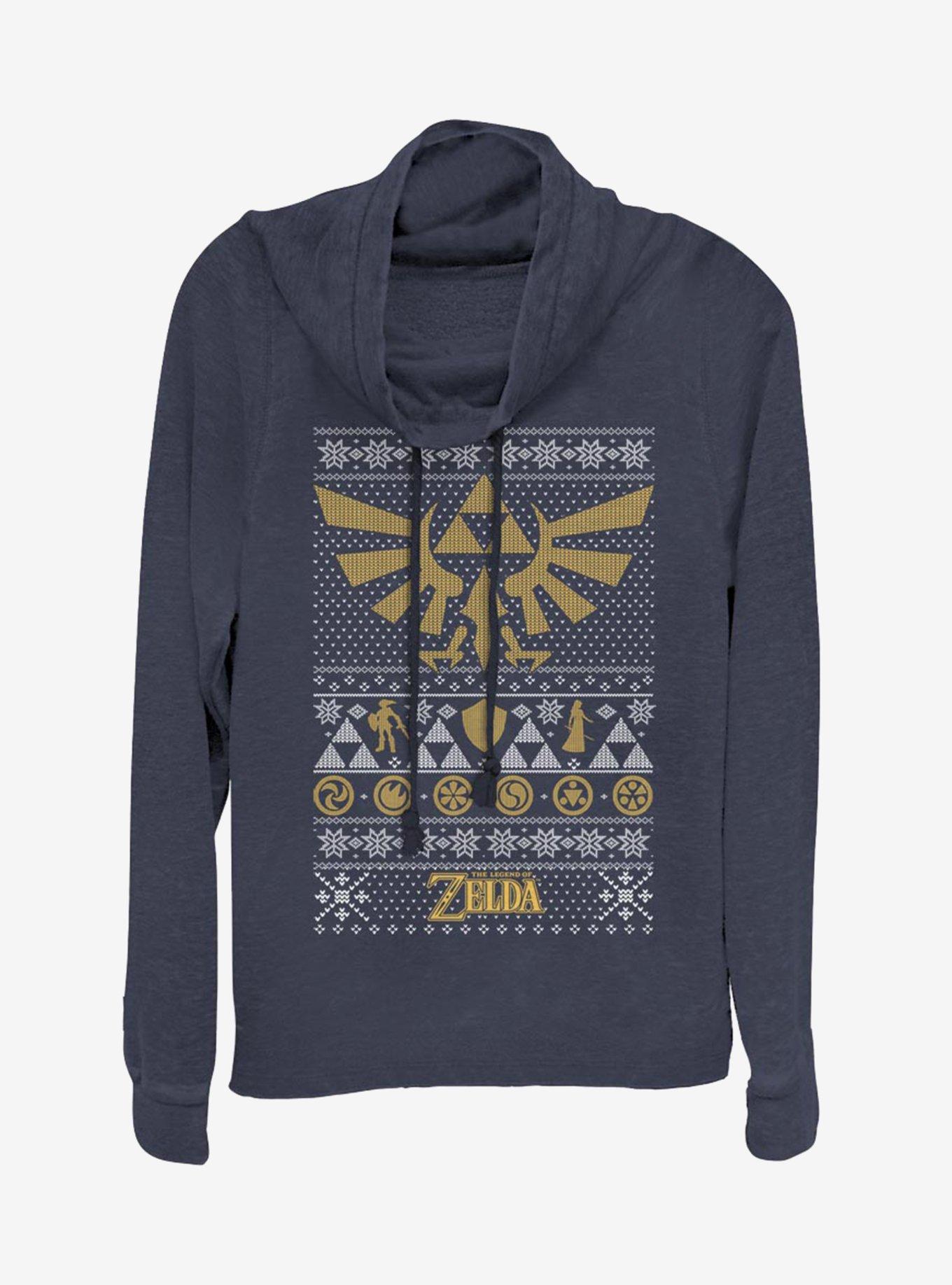 Nintendo The Legend Of Zelda Hyrule Christmas Pattern Cowlneck Long-Sleeve Womens Top, , hi-res