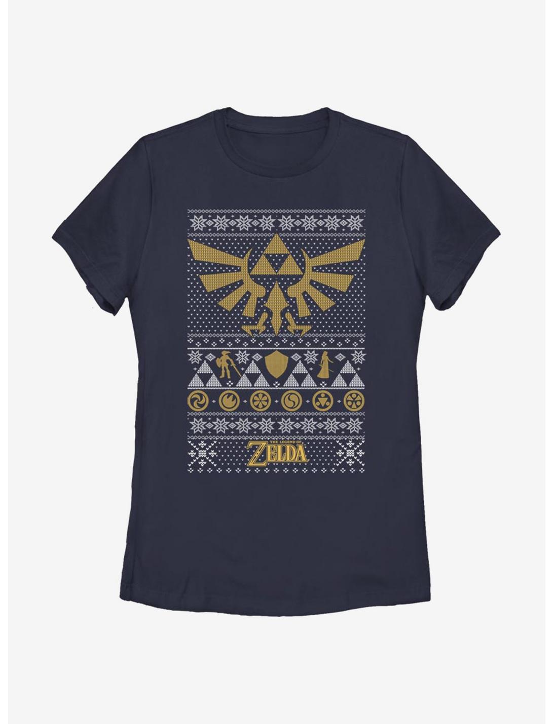 Nintendo The Legend Of Zelda Hyrule Christmas Pattern Womens T-Shirt, NAVY, hi-res