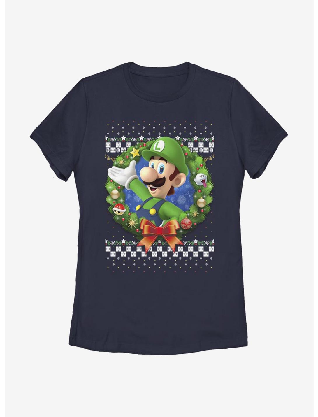 Nintendo Super Mario Wreath Luigi 3D Womens T-Shirt, NAVY, hi-res