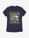 Nintendo Super Mario Wreath Luigi Christmas Pattern Womens T-Shirt, NAVY, hi-res