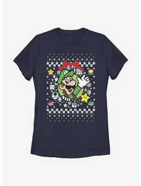 Nintendo Super Mario Wreath Luigi Christmas Pattern Womens T-Shirt, , hi-res