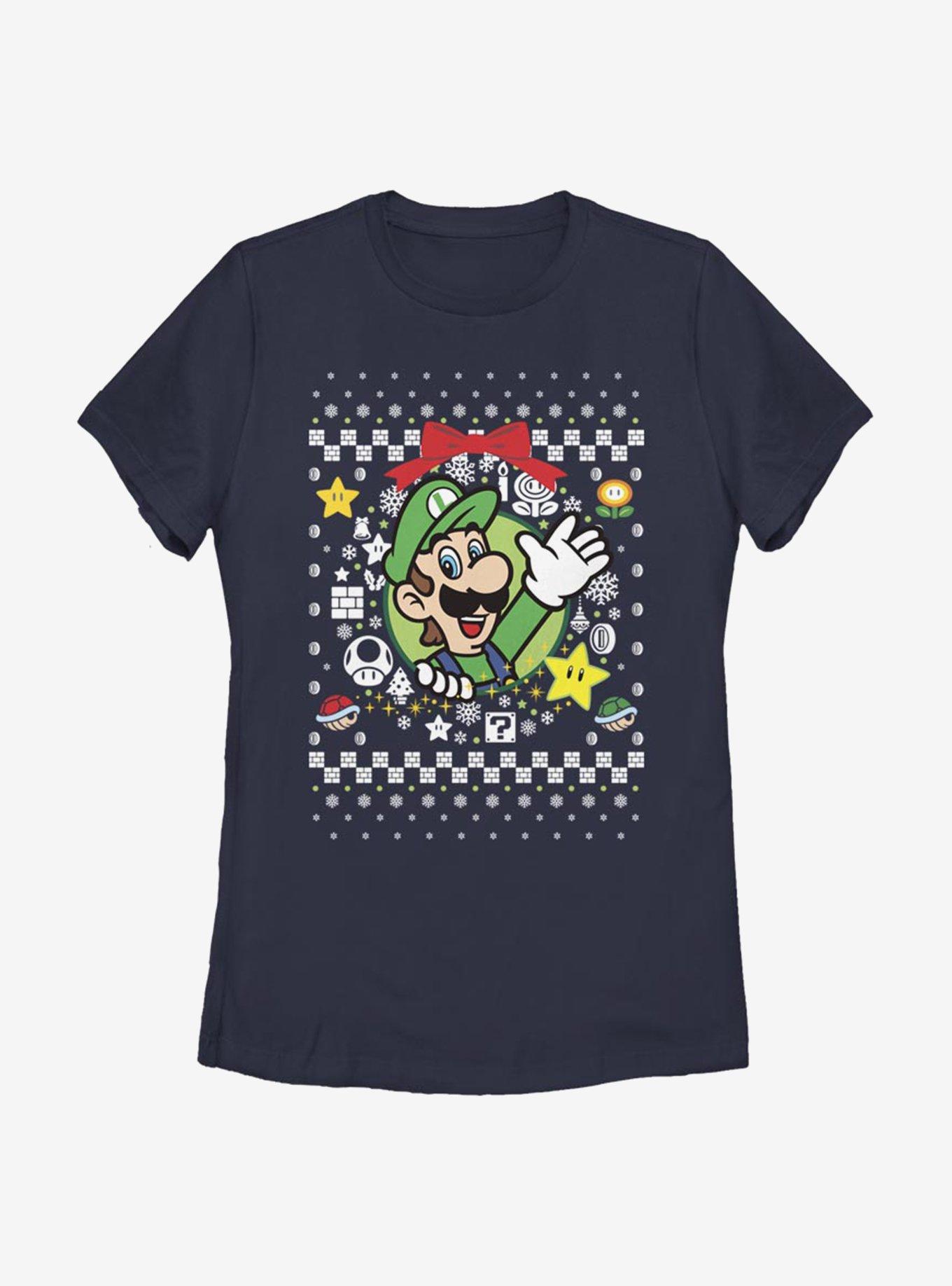 Nintendo Super Mario Wreath Luigi Christmas Pattern Womens T-Shirt, , hi-res