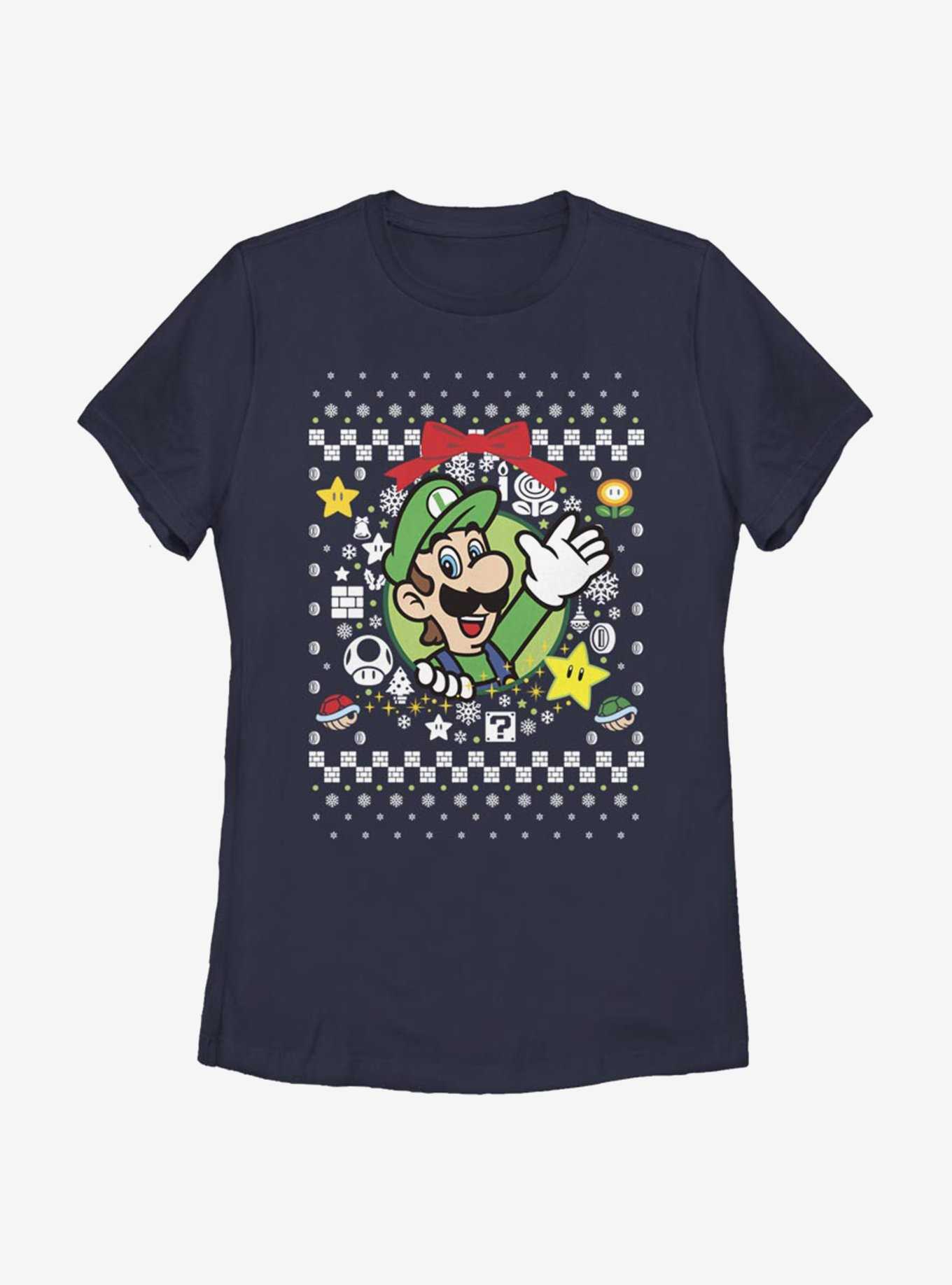 Nintendo Super Mario Wreath Luigi Christmas Pattern Womens T-Shirt, , hi-res