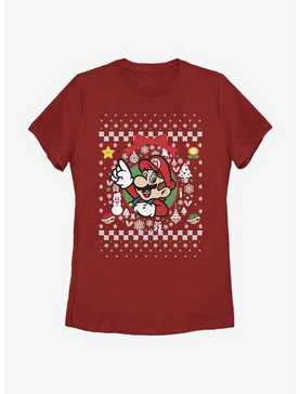Nintendo Super Mario Wreath Mario Christmas Pattern Womens T-Shirt, , hi-res