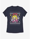Nintendo Super Mario Wreath Princess Peach Christmas Pattern Womens T-Shirt, NAVY, hi-res
