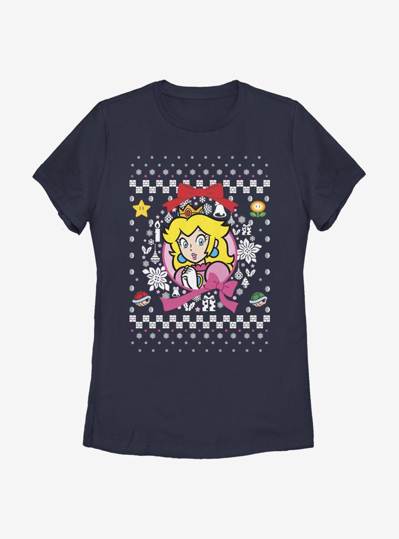 Nintendo Super Mario Wreath Princess Peach Christmas Pattern Womens T-Shirt, , hi-res