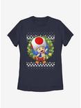Nintendo Super Mario Wreath Toad 3D Womens T-Shirt, NAVY, hi-res