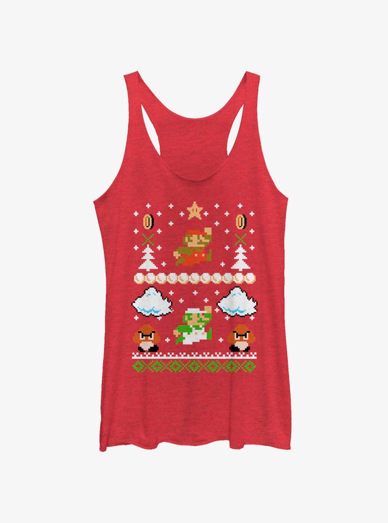 Nintendo Super Mario Retro Adventure Christmas Pattern Womens Tank Top, , hi-res