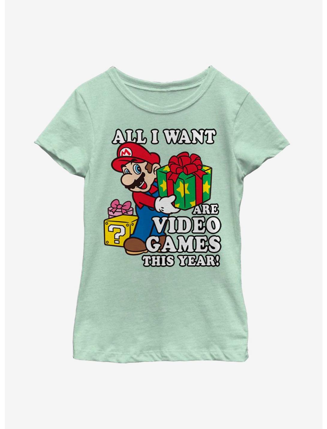 Nintendo Super Mario Give Video Games Youth Girls T-Shirt, MINT, hi-res