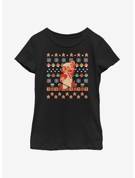 Nintendo Super Mario Retro Jump Christmas Pattern Youth Girls T-Shirt, , hi-res