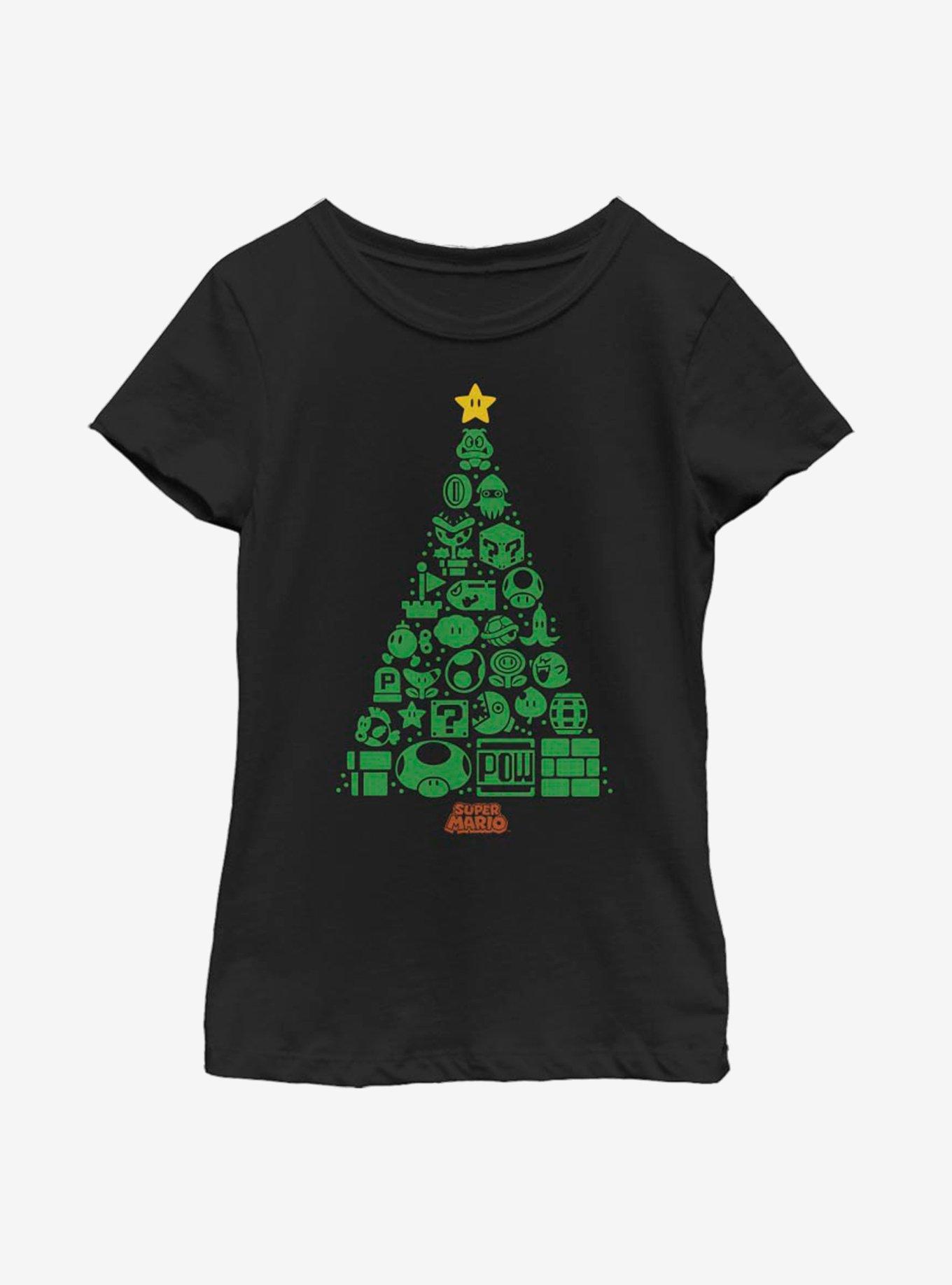 Nintendo Super Mario Christmas Tree Icons Youth Girls T-Shirt, , hi-res