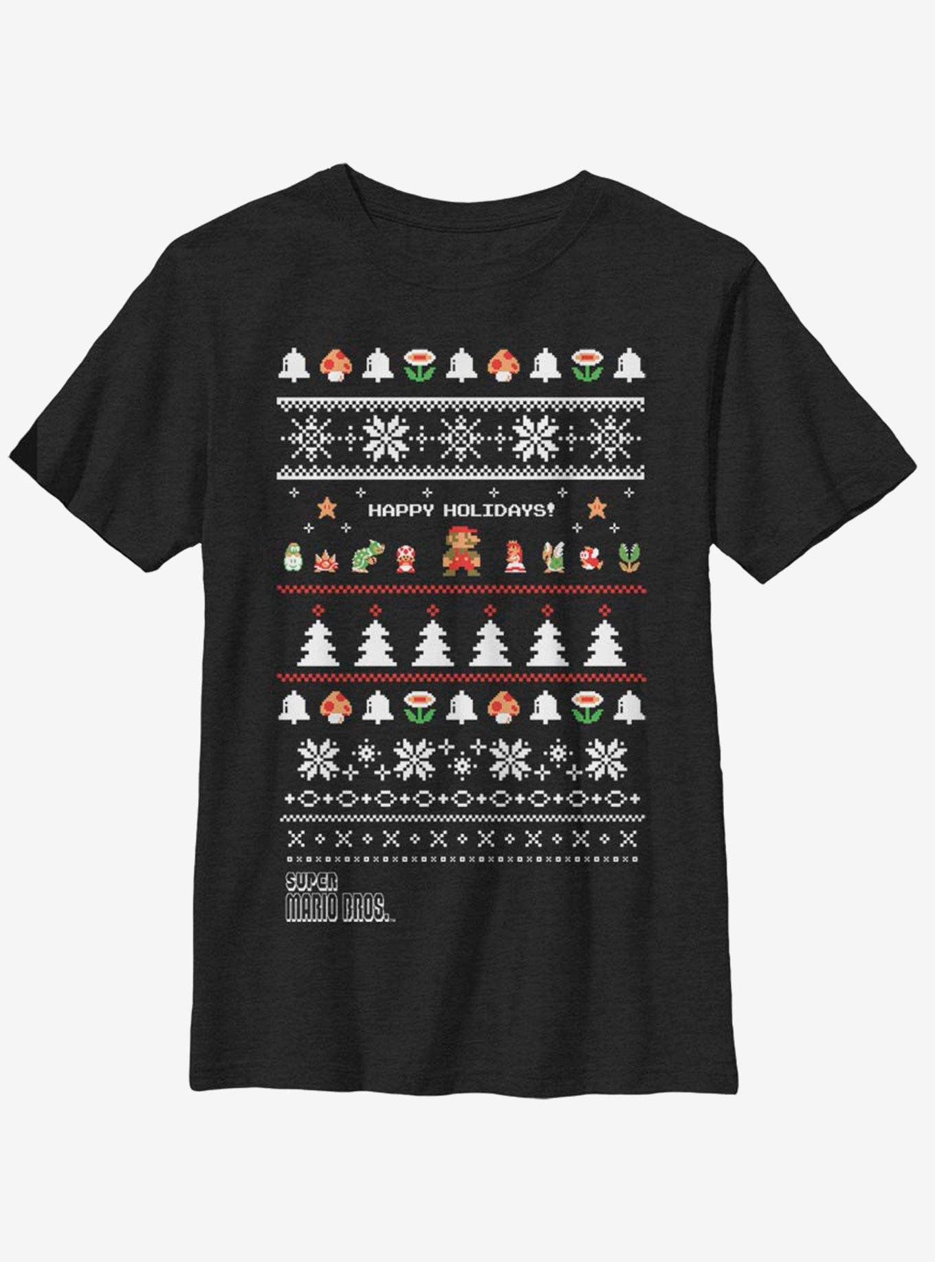 Nintendo Super Mario Pixel Run Christmas Pattern Youth T-Shirt, , hi-res