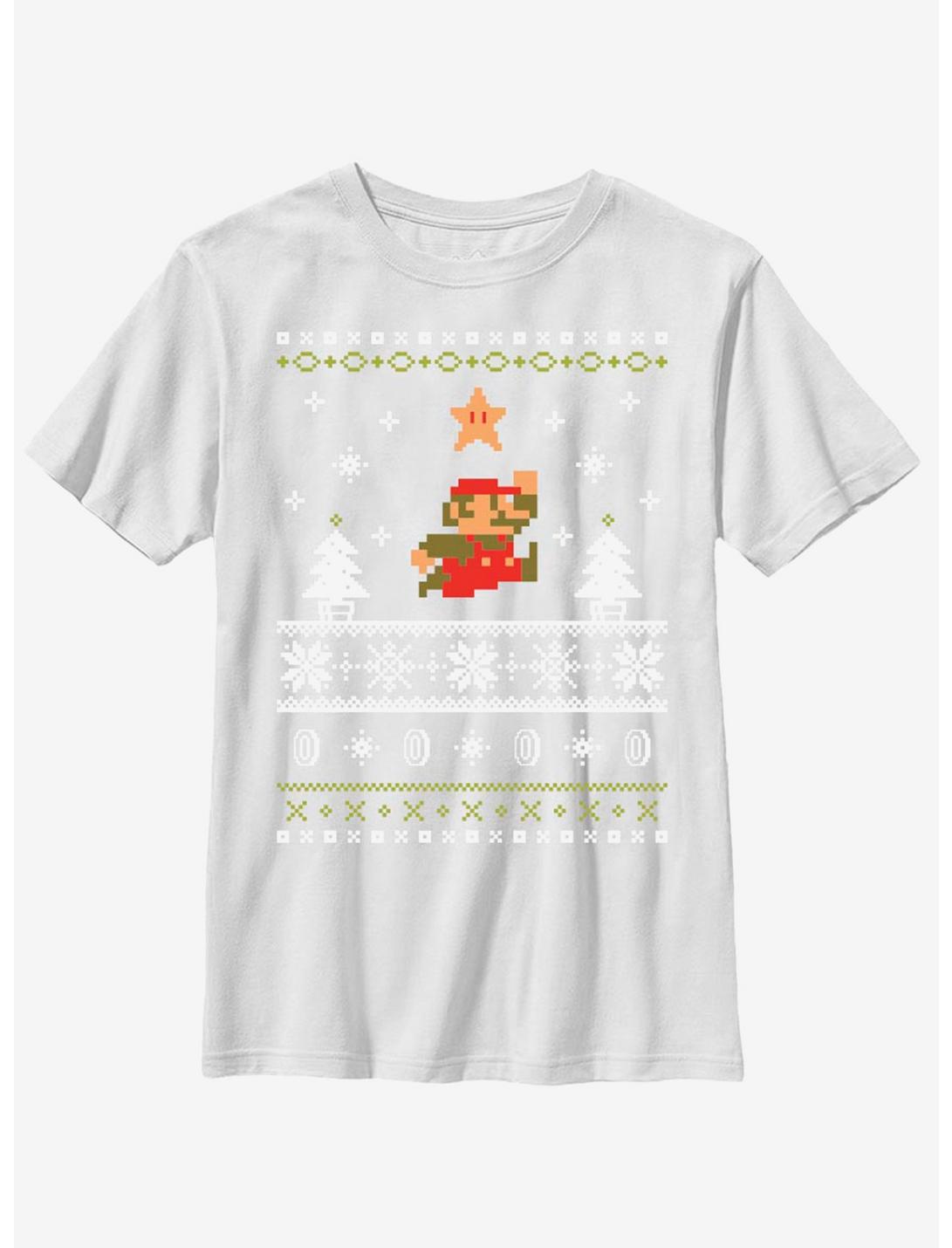 Nintendo Super Mario Jump Christmas Pattern Youth T-Shirt, RED, hi-res