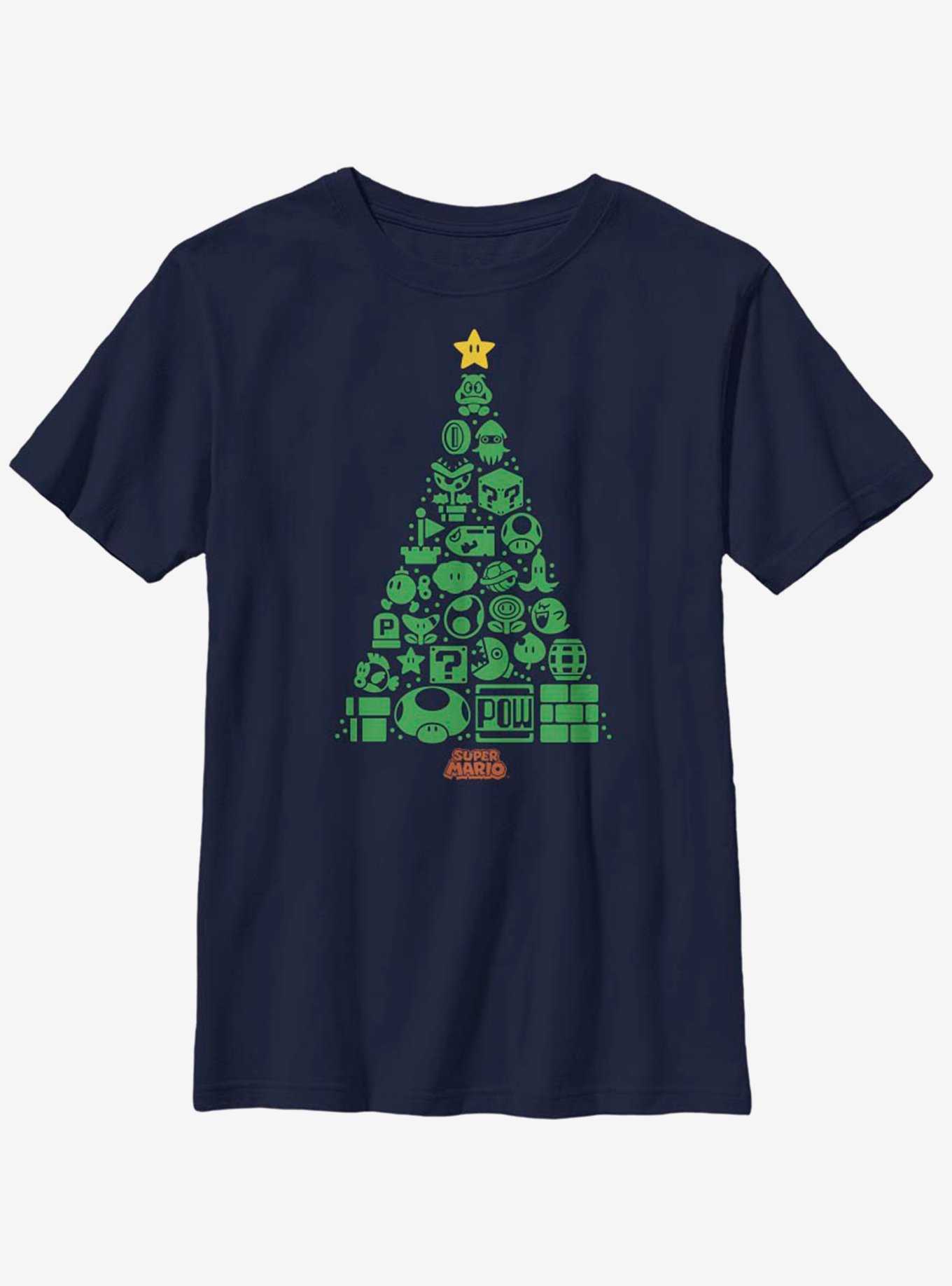 Nintendo Super Mario Christmas Tree Icons Youth T-Shirt, , hi-res