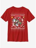 Nintendo Super Mario Wreath Mario Christmas Pattern Youth T-Shirt, RED, hi-res