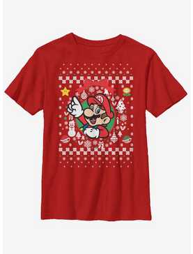 Nintendo Super Mario Wreath Mario Christmas Pattern Youth T-Shirt, , hi-res
