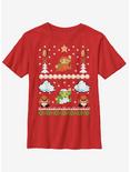 Nintendo Super Mario Retro Adventure Christmas Pattern Youth T-Shirt, RED, hi-res
