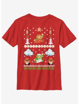 Nintendo Super Mario Retro Adventure Christmas Pattern Youth T-Shirt, , hi-res