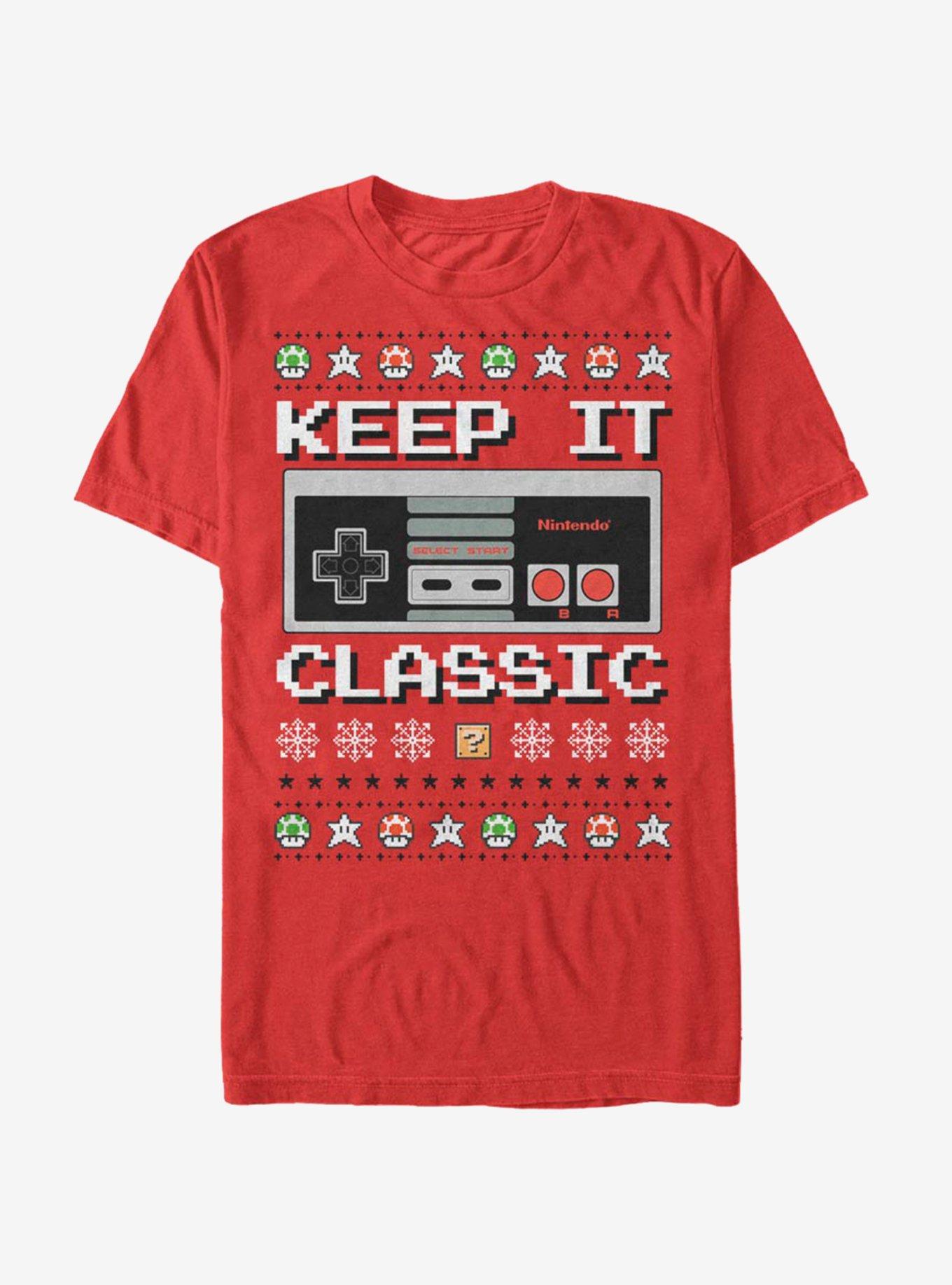 Nintendo Classic Controller Christmas Pattern T-Shirt, RED, hi-res