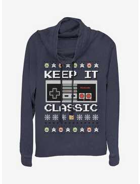 Nintendo Classic Controller Christmas Pattern Cowlneck Long-Sleeve Womens Top, , hi-res