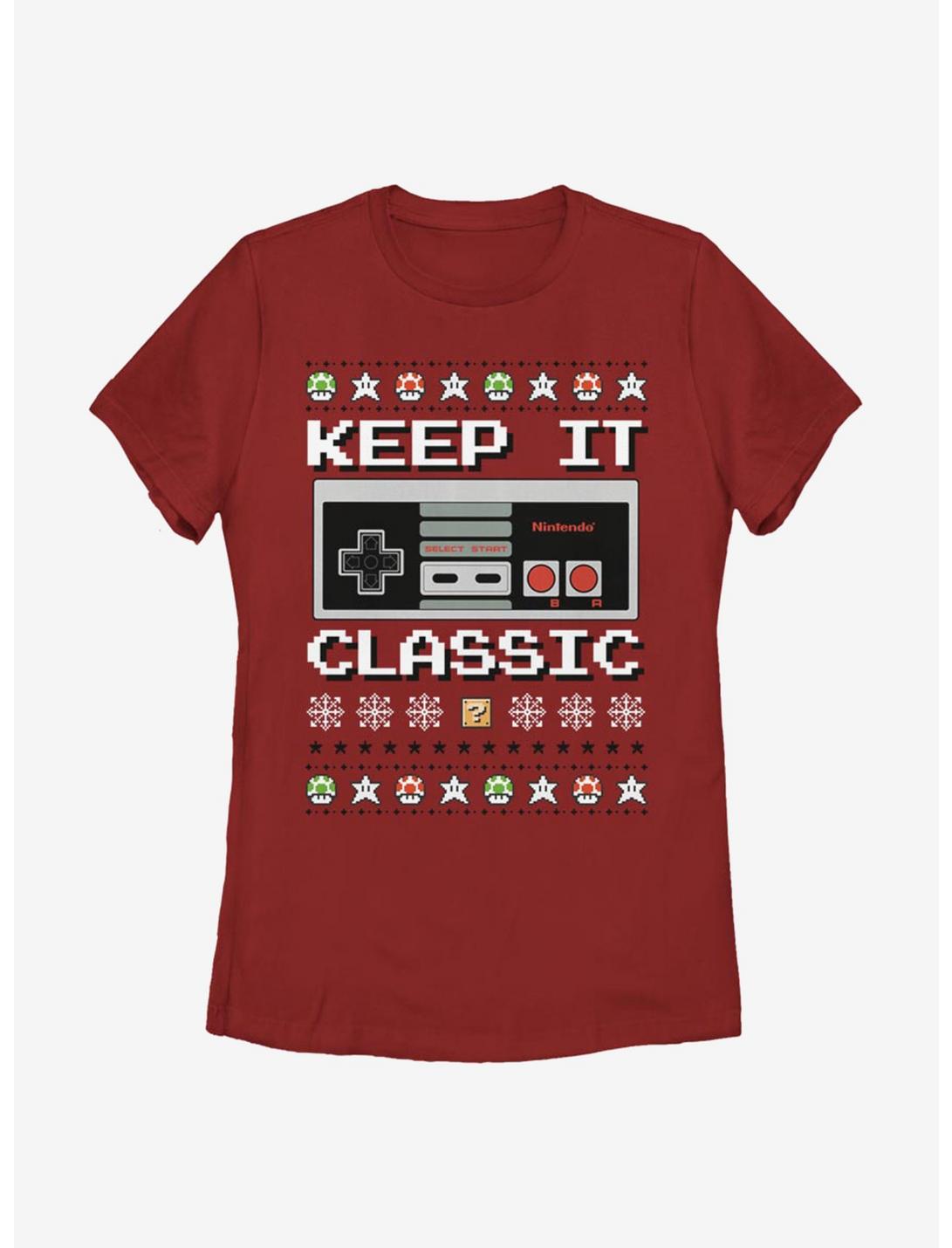 Nintendo Classic Controller Christmas Pattern Womens T-Shirt, RED, hi-res