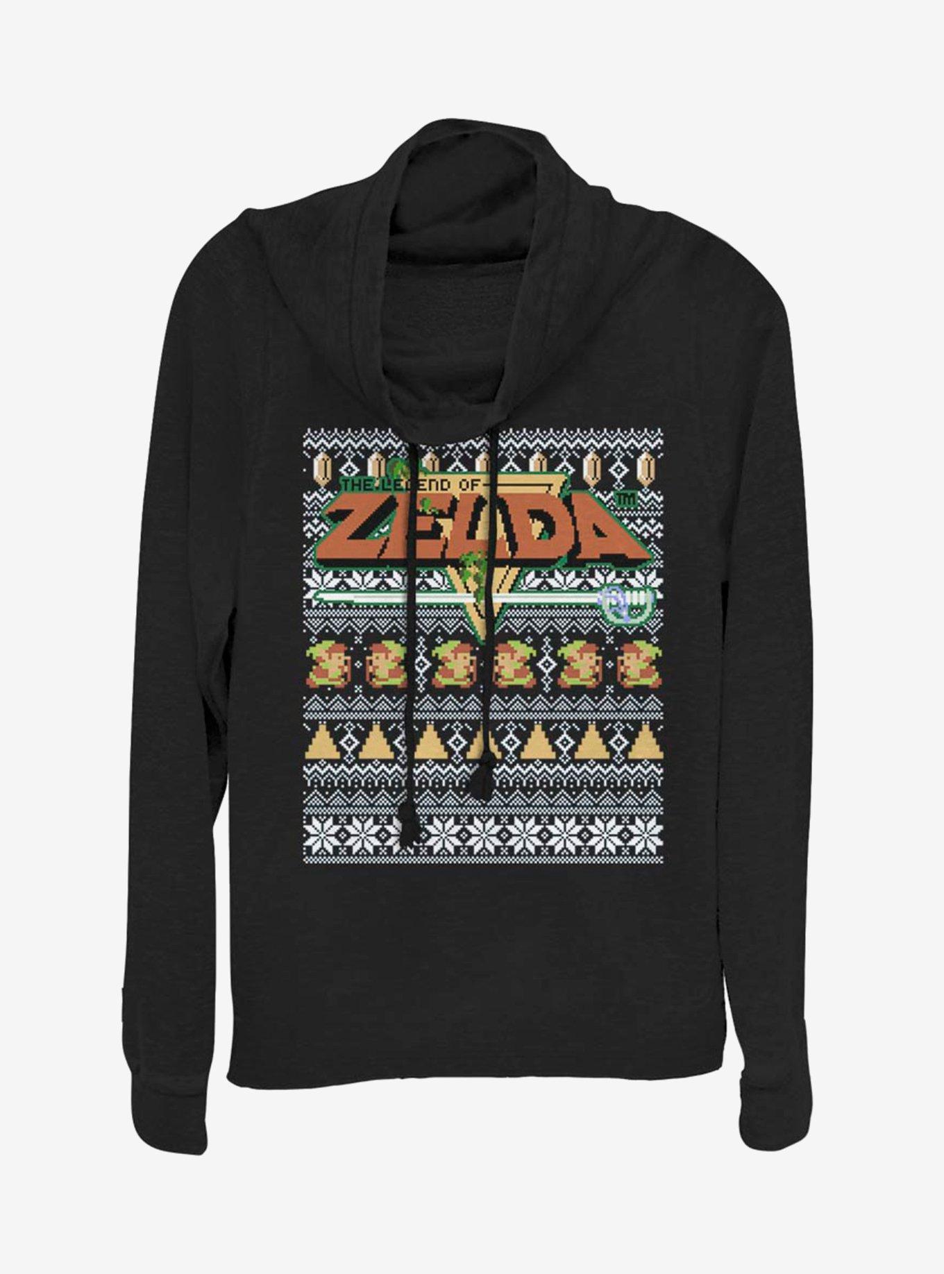 Nintendo The Legend Of Zelda Pixel Christmas Pattern Cowlneck Long-Sleeve Womens Top, , hi-res