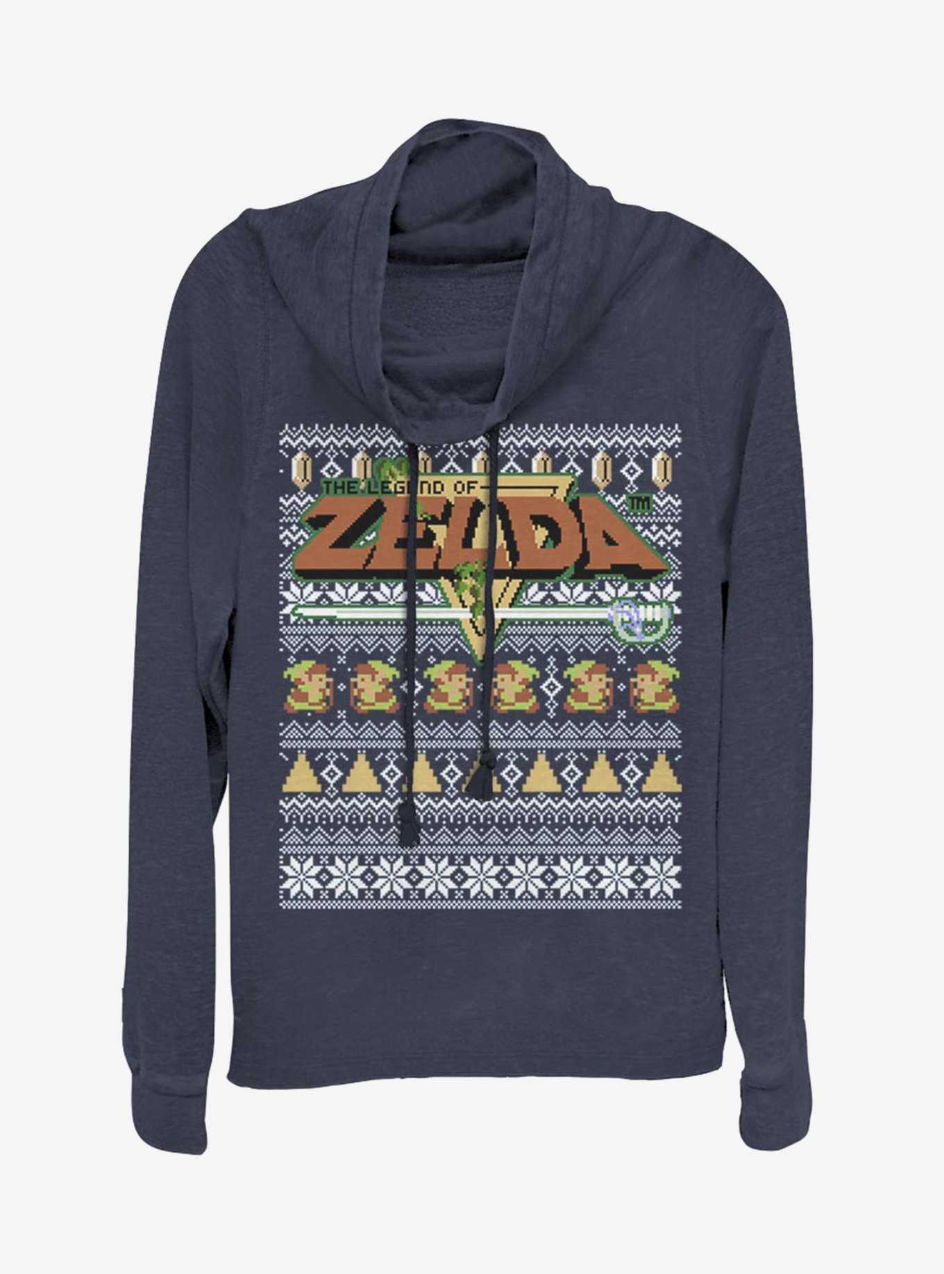 Nintendo The Legend Of Zelda Pixel Christmas Pattern Cowlneck Long-Sleeve Womens Top, , hi-res
