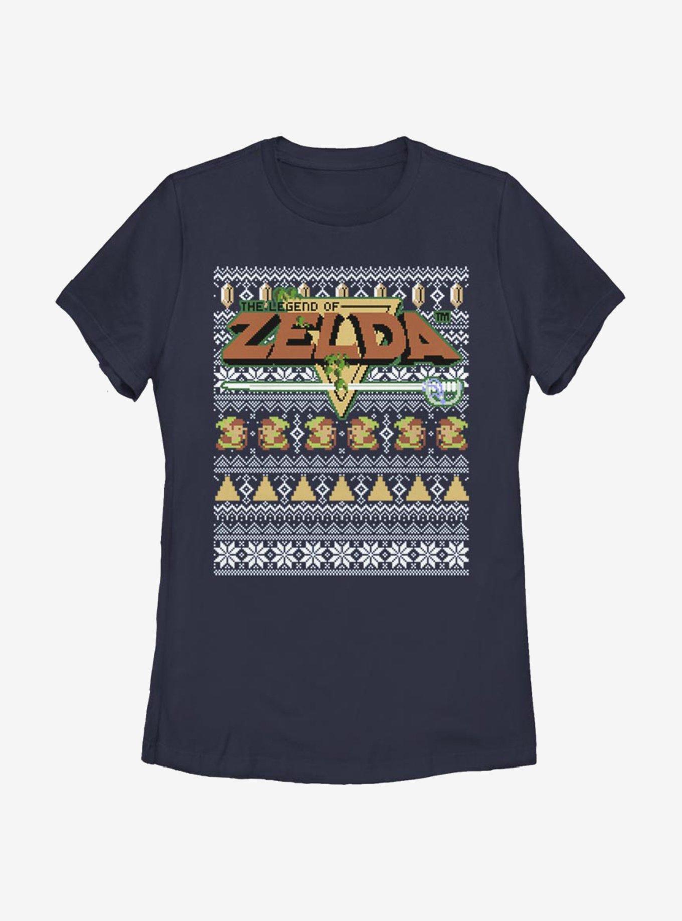 Nintendo The Legend Of Zelda Pixel Christmas Pattern Womens T-Shirt, NAVY, hi-res