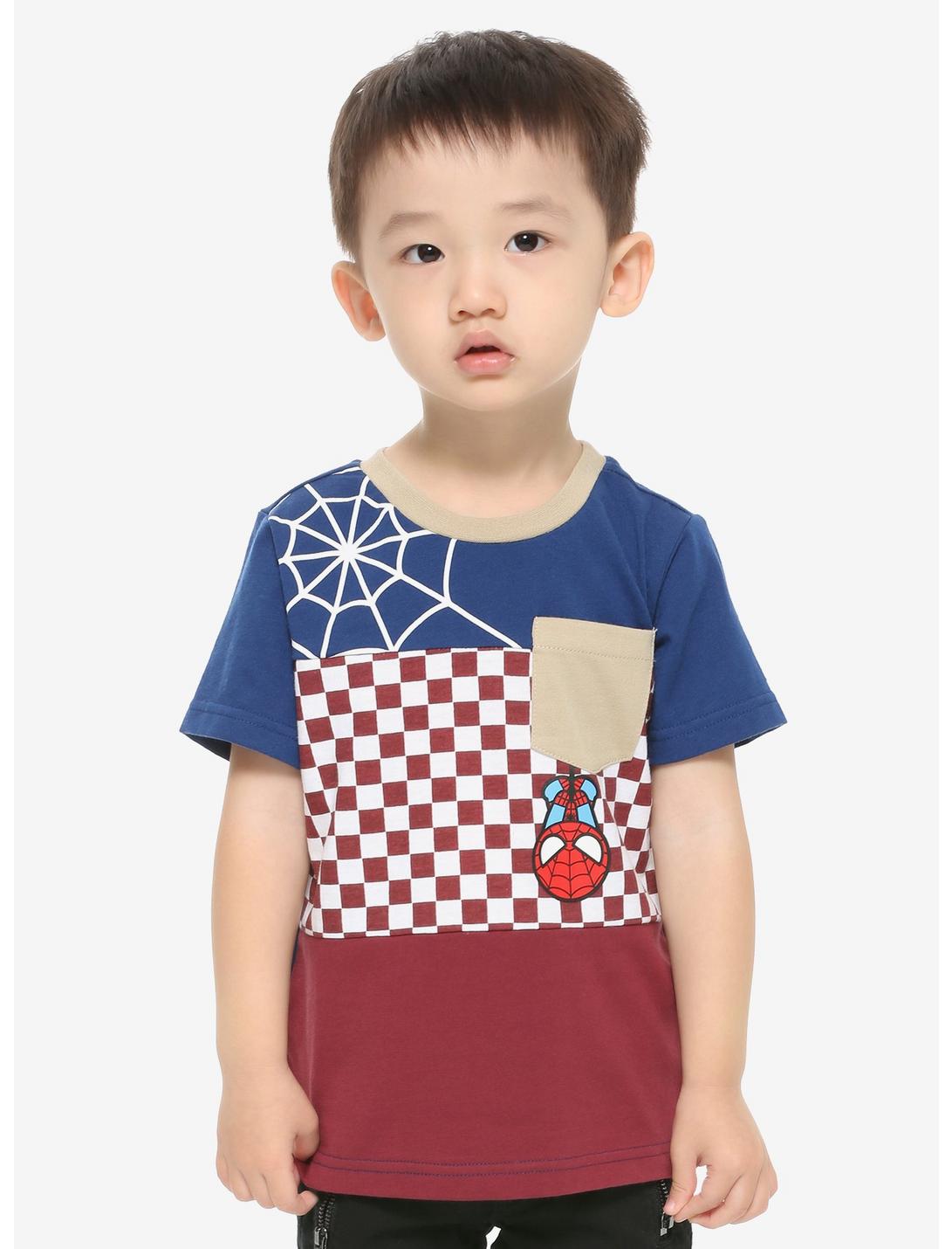 Marvel Spider-Man Checkered Panel Pocket Toddler T-Shirt - BoxLunch Exclusive, NAVY, hi-res