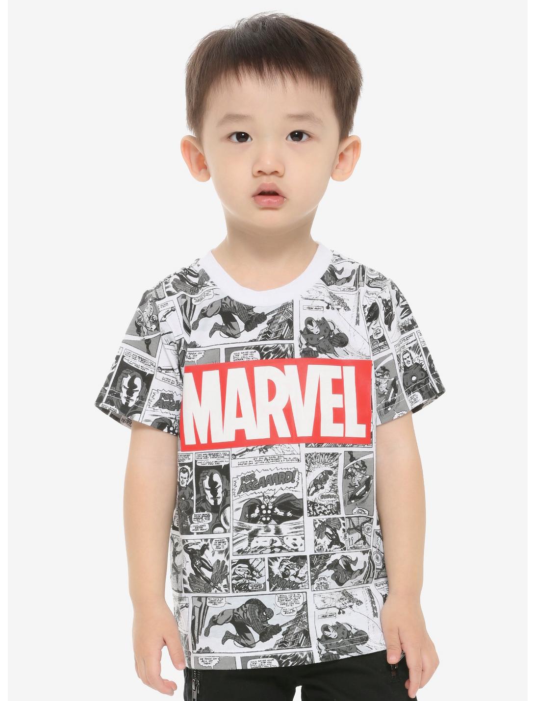 Marvel Logo Comic Art Toddler T-Shirt - BoxLunch Exclusive, WHITE, hi-res