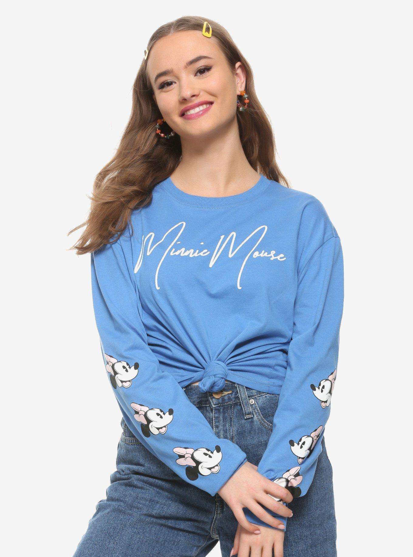 Disney Minnie Mouse Autograph Women's Long Sleeve T-Shirt - BoxLunch Exclusive, PINK, hi-res