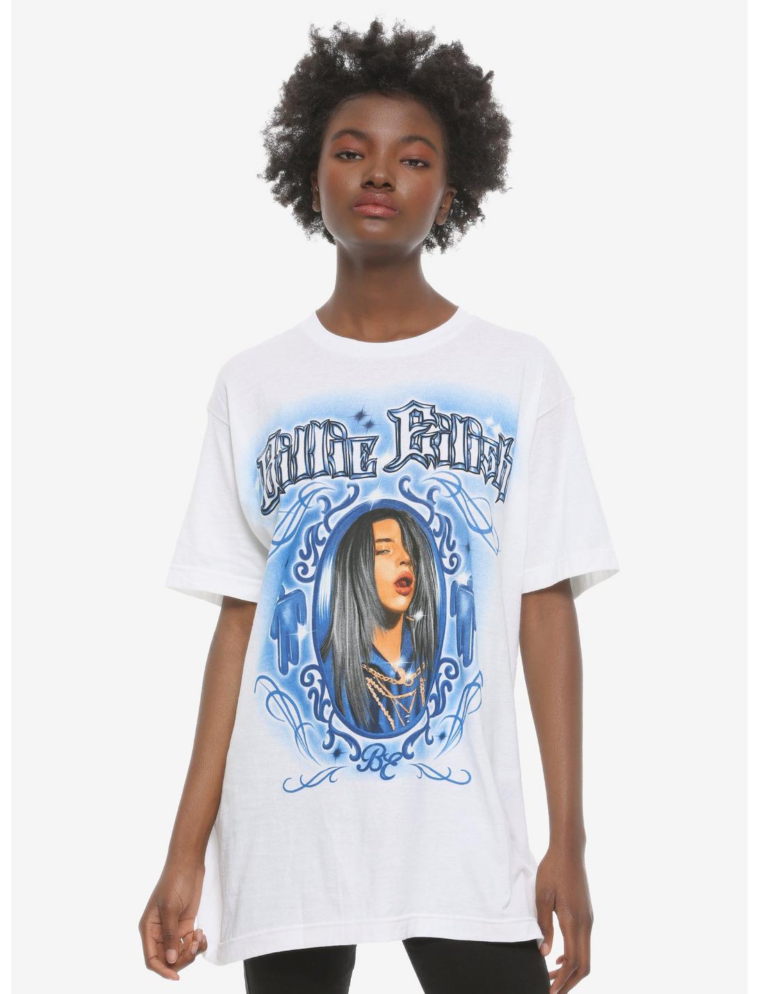 Billie Eilish Blue Airbrush Girls T-Shirt, WHITE, hi-res