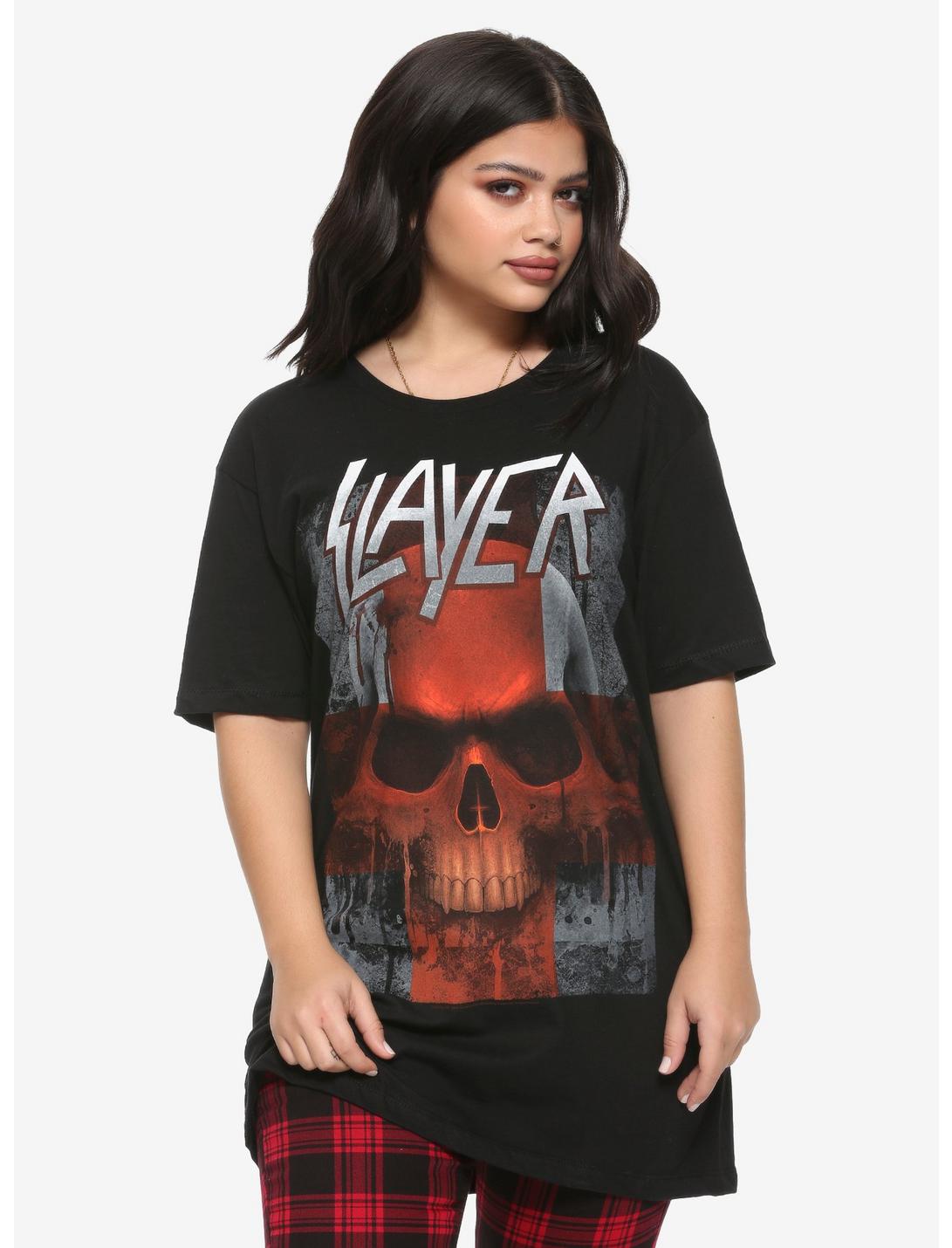 Slayer Skull Upside-Down Cross Girls T-Shirt, BLACK, hi-res