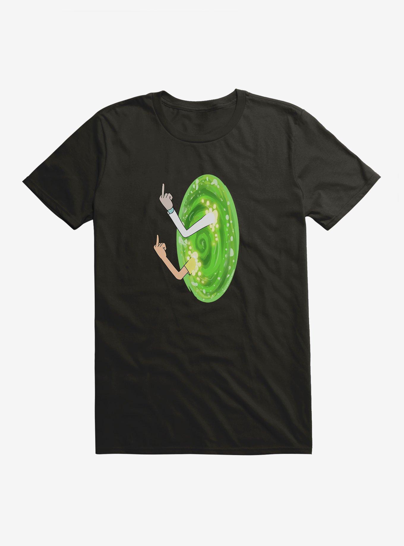 Rick and Morty Portal Middle Finger T-Shirt, BLACK, hi-res