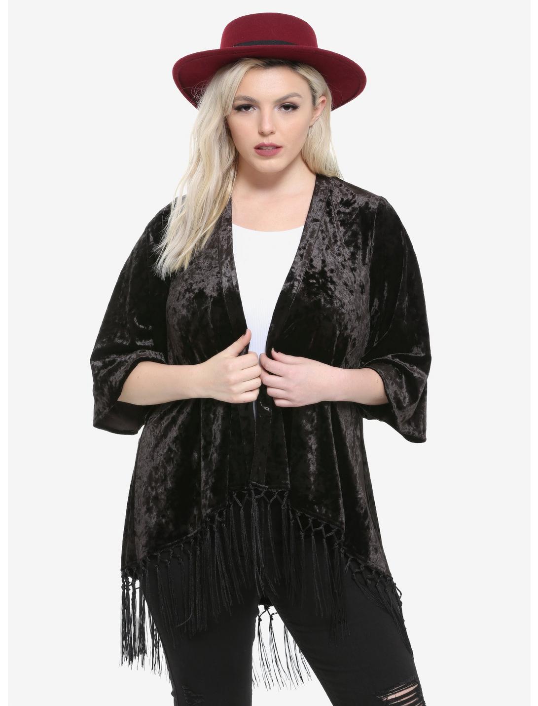 Black Velvet Geometric Kimono, , hi-res