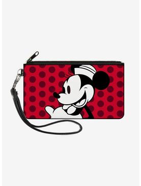 Disney Vintage Minnie Mouse Smiling Pose Close Up Dots Wallet Canvas Zip Clutch, , hi-res
