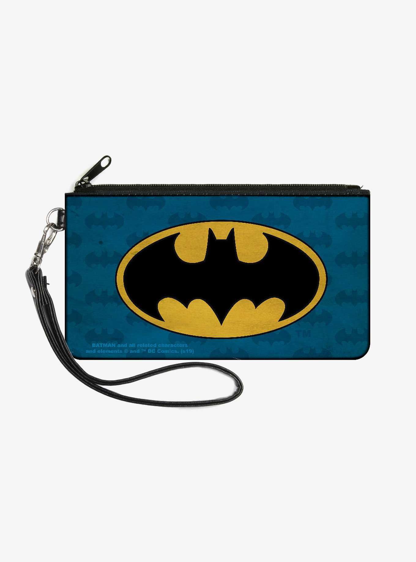 DC Comics Batman Signal Bat Monogram Distressed Wallet Canvas Zip Clutch, , hi-res